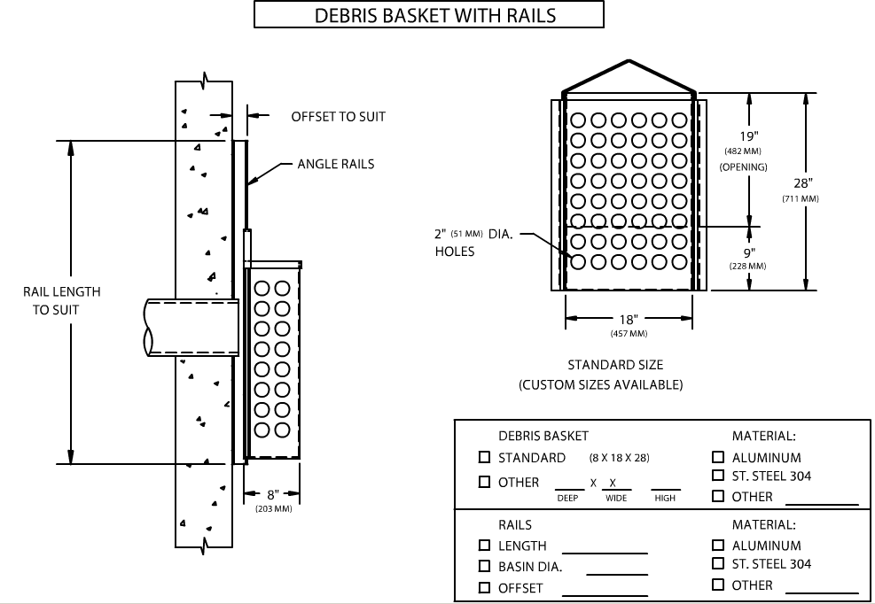 Debris Basket With Rails